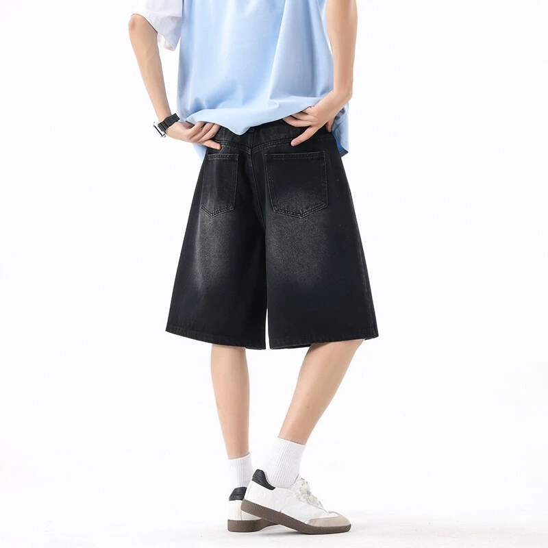 Streetwear กางเกงยีนส์เข่าความยาวแฟชั่น Patch รูปแบบผู้ชายห้านาทีกางเกงฤดูร้อน Hip Hop INS Baggy DENIM กางเกงขาสั้น