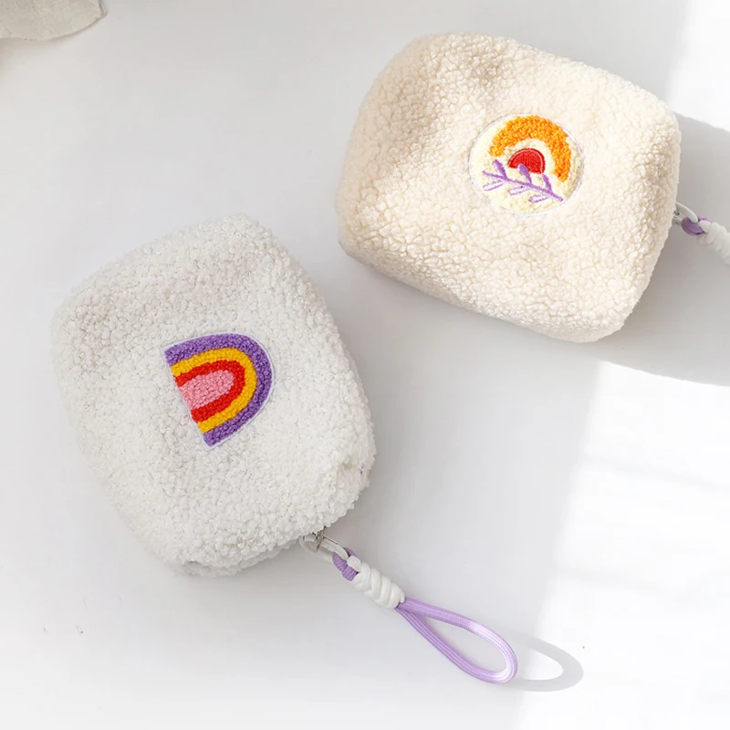 Teddy kadife makyaj çantası küçük ve taşınabilir ruj çanta kozmetik çantaları Terry peluş kızlar sıfır cüzdan fermuar