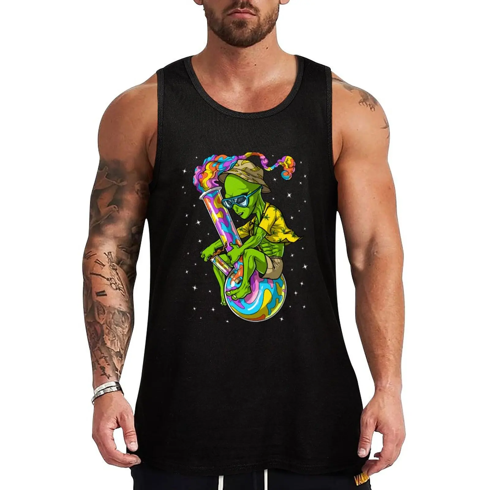 Alien Stoner Weed Bong Trip Tank Top Basic Casual Sleeveless Top Solid Lightweight Tank