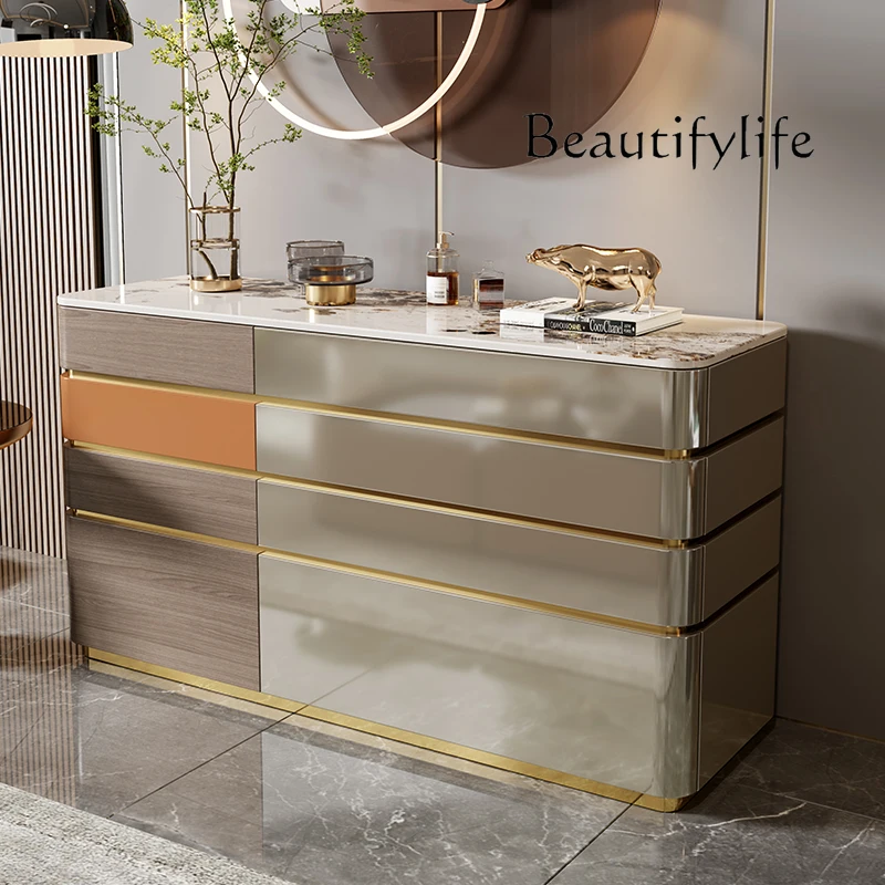 

Italian light luxury modern minimalist storage bedroom end of bed living room decoration paint solid wood fashionable high-end