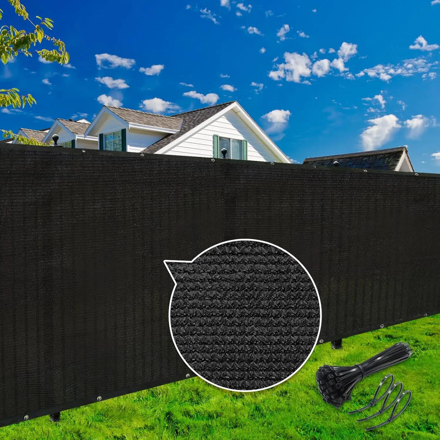 

90% Blockage 8x50ft Privacy Screen Fence, Heavy Duty 175 GSM Mesh Net with 40 Cable Ties, Black