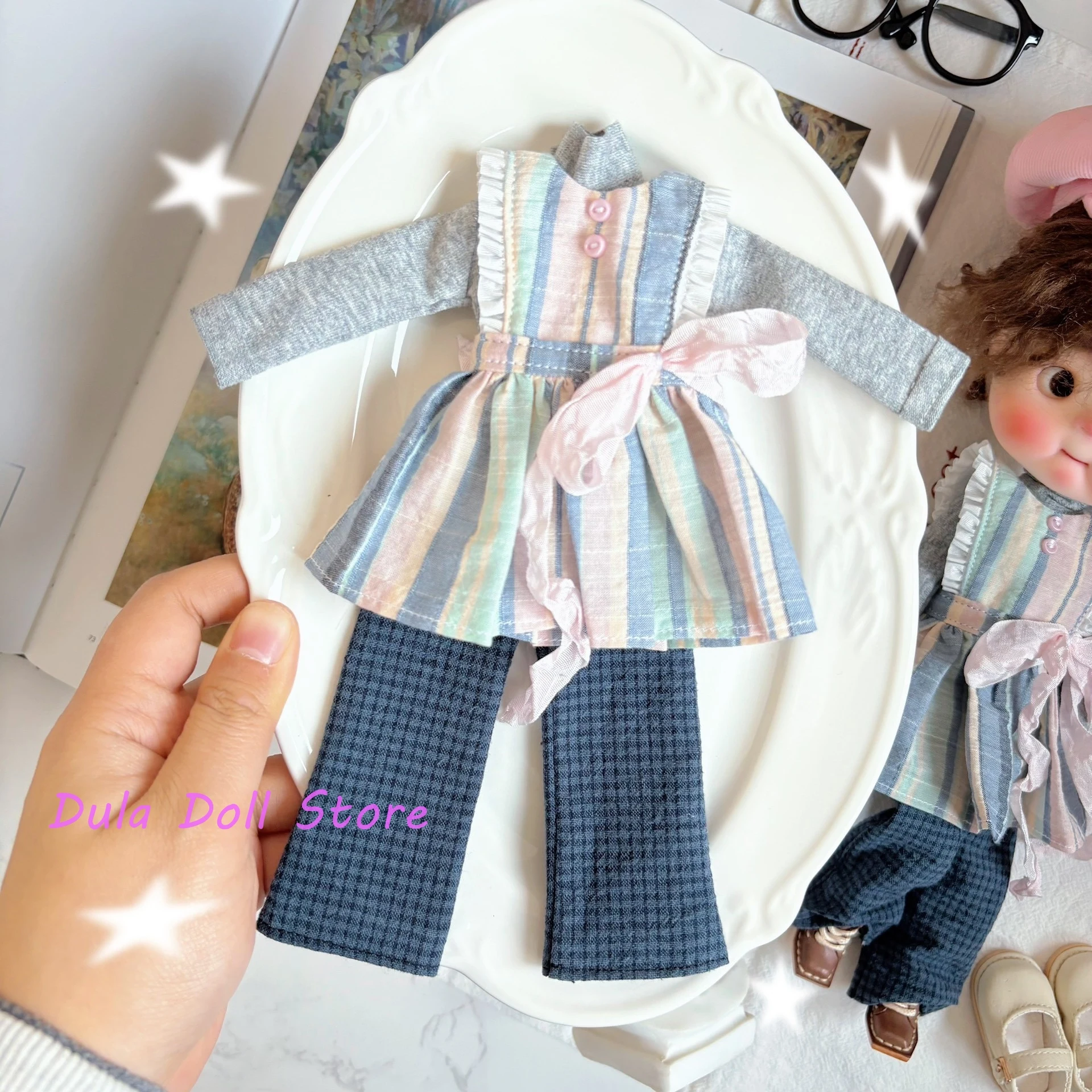 

Одежда для куклы Dula, синяя юбка с плоским нагрудником, темно-синие расклешенные брюки, комплект Blythe ob24 ob22 ICY JerryB 1/6, аксессуары для кукол