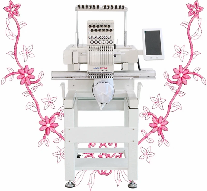Revhon Single Head 12/15 Needles Computerized Embroidery Machine for Clothes Logo Hat Flat Sequin Beading