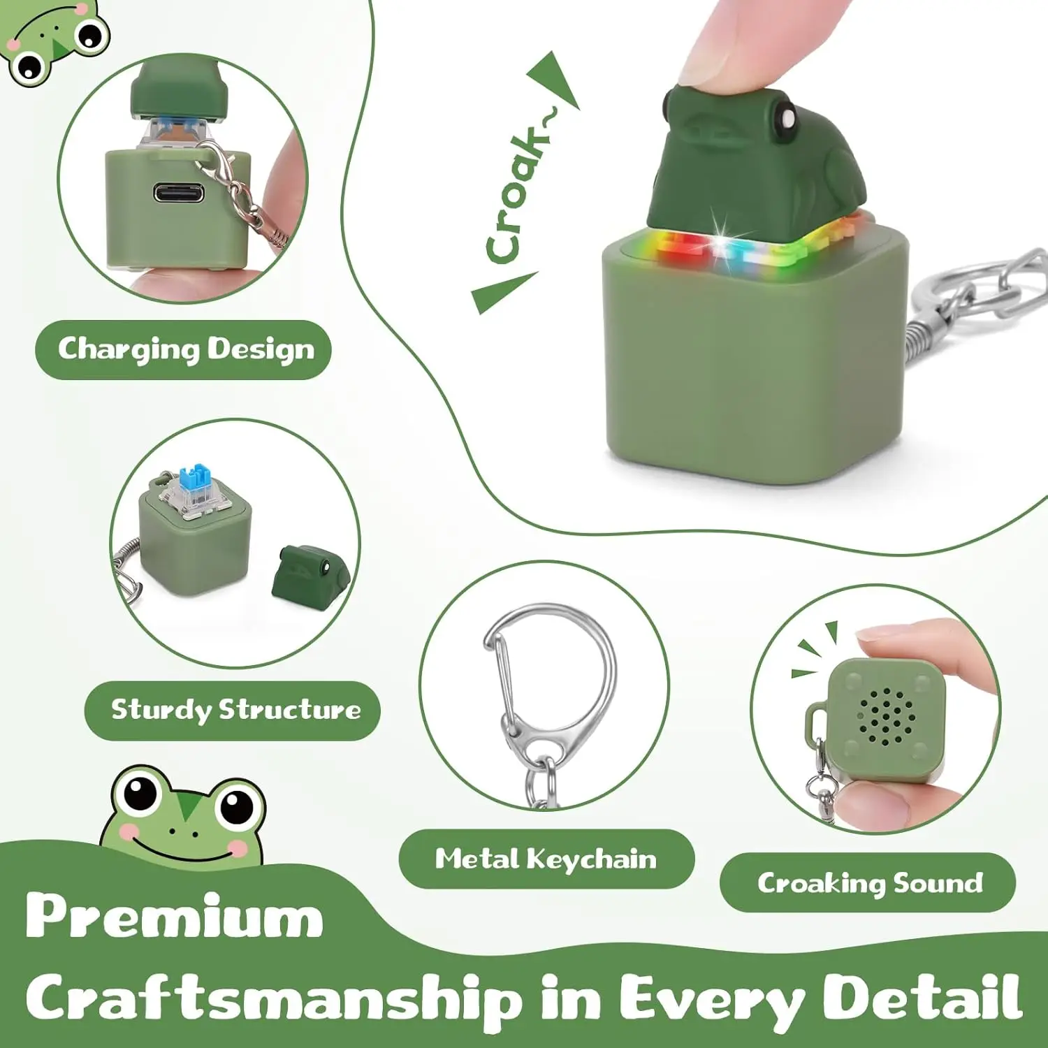 Keyboard Clicker Toy LED Light Up Duck Frog Squeeze Toy ASMR Tactile Fidget Keychain Office Anxiety Relief New view 6