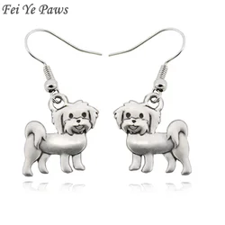 Vintage Silver Color Boho Simple Maltese Dog Drop Earrings Brincos Big Unique Animal Earrings Gifts For Women Oorbellen Jewelry