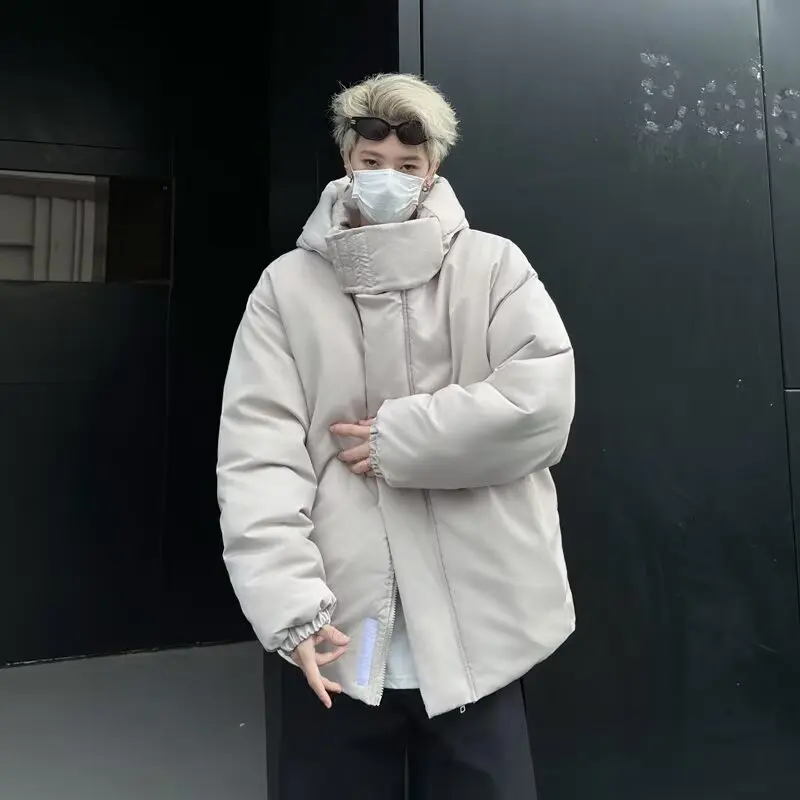 

2024 Winter Thiened Cotton Jaet Men's Warmth Bread Sle Casual Spor Trendy Brand Youthful Stand Fit Polyester Fiber