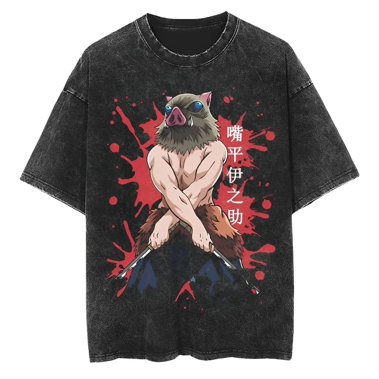 

Inosuke Hashibira Demon Slayer Kimetsu No Yaiba Anime T-Shirt Men Retro Washed Black Streetwear Casual Cotton Top Summer 2026