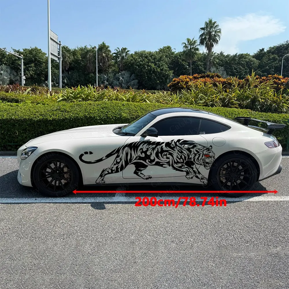 2pcs Red Eyed Black Tiger Car Decal Full Body Floral Decoration Covering Scratches Protect Car Decal Waterproof Car Vinyl Wraps