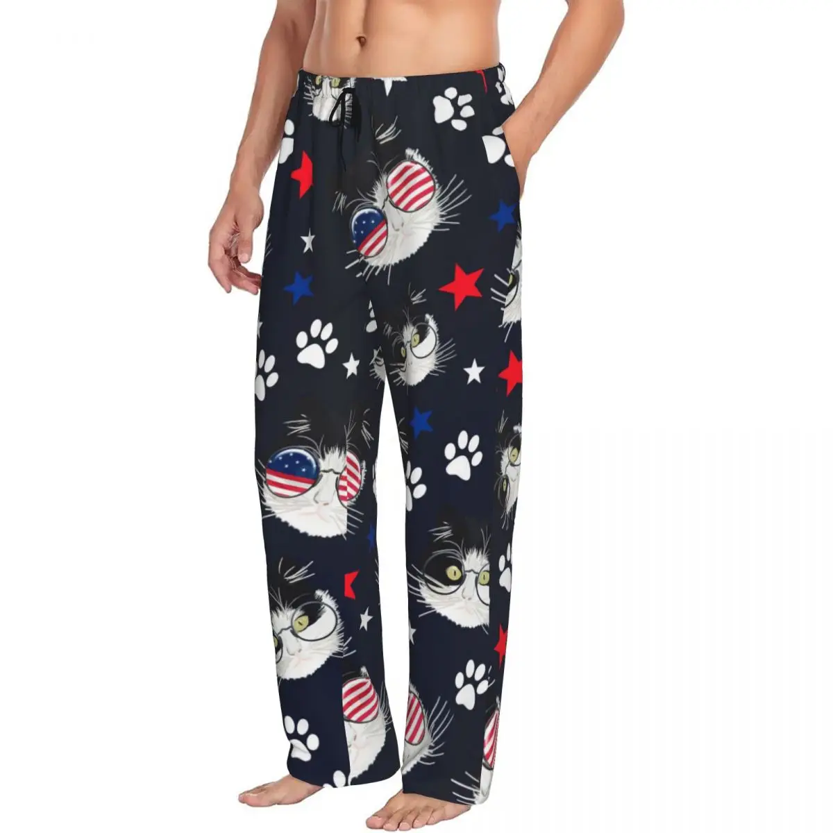 Pigiama da uomo pigiama pantaloni pantaloni a vita bassa Cat Lounge Pants Sleep Bottoms