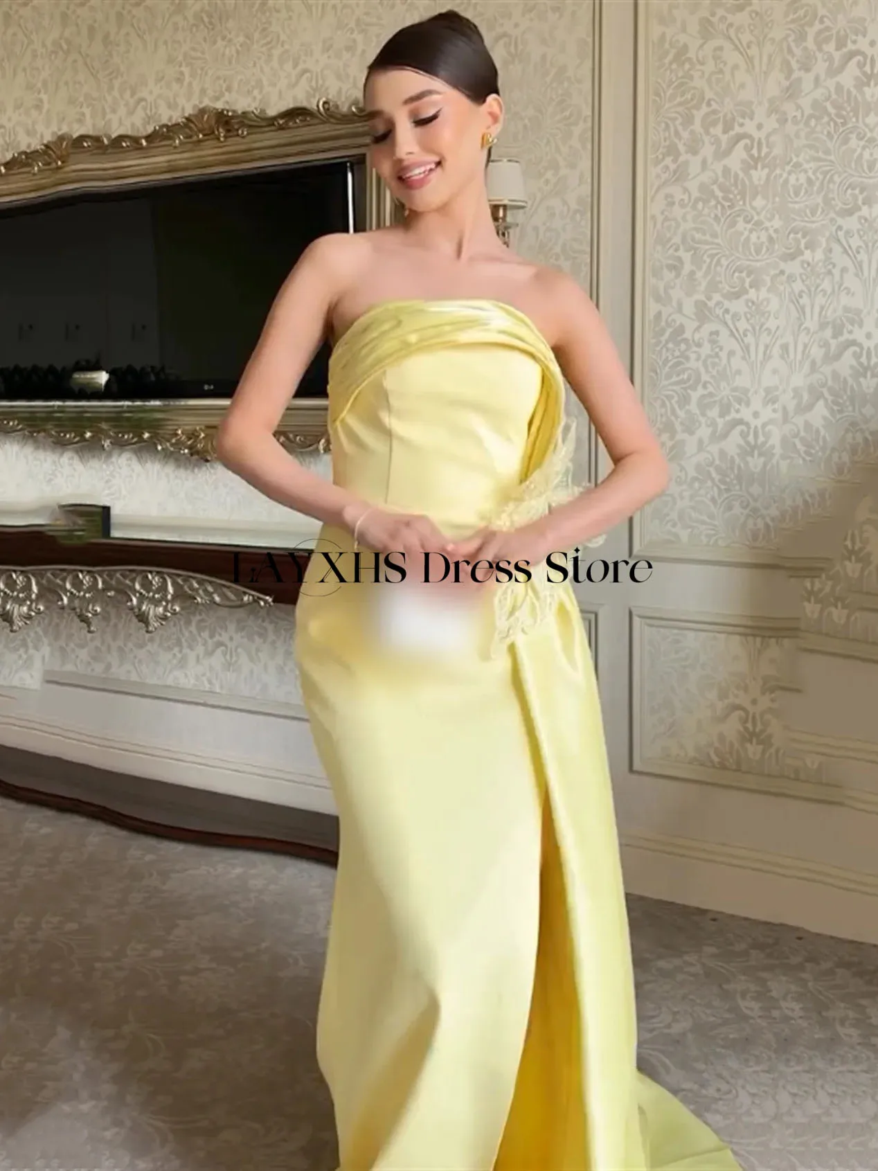 

LAYXHS Fashion Strapless Evening Dresses Mermaid Sequins Applique Party Prom Gowns Customized платье вечернее