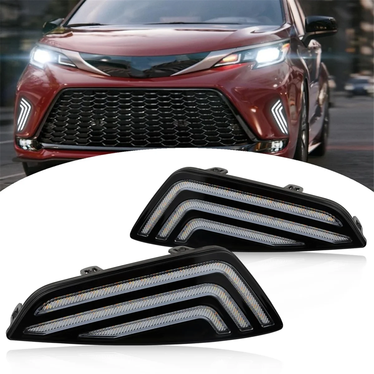 

LED Daytime Running Light Front Bumper Fog Light for Toyota Sienna 2021-2023 XSE DRL Amber Sequential Turn Signal