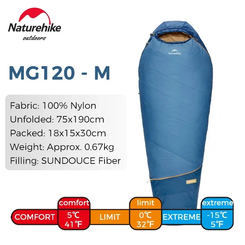 Saco de dormir Naturehike Mummy MG120 MG270 para adultos, saco de dormir grueso y cálido para 4 estaciones, portátil, lavable, para viajes de invierno, camping y actividades al aire libre