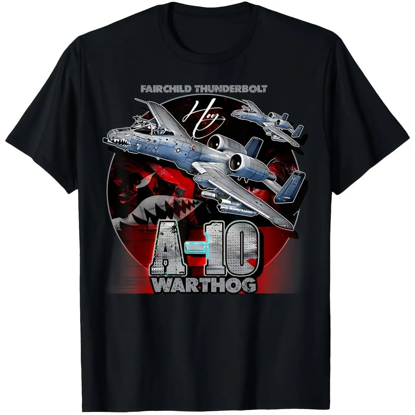 Herren-T-Shirt mit A 10 Warthog-Grafik, Fairchild Thunderbolt Shark Attack-Design, Militär-Luftfahrt-T-Shirt, weich, atmungsaktiv, für alle Jahreszeiten – Detail 6
