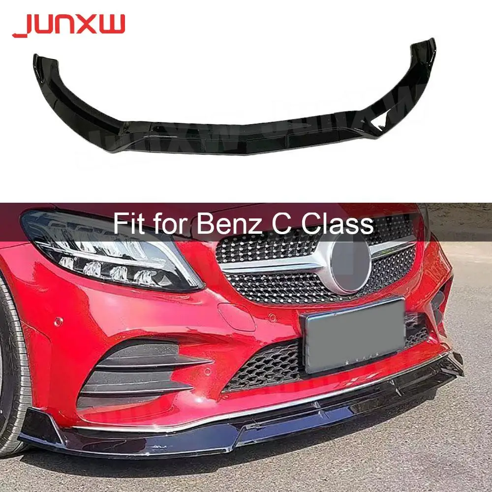 

3Pcs Carbon Fiber Front Bumper Lip Spoiler for Mercedes Benz W205 C43 AMG C200 C300 only Sport Bumper 2014-2019 not for C63 ABS