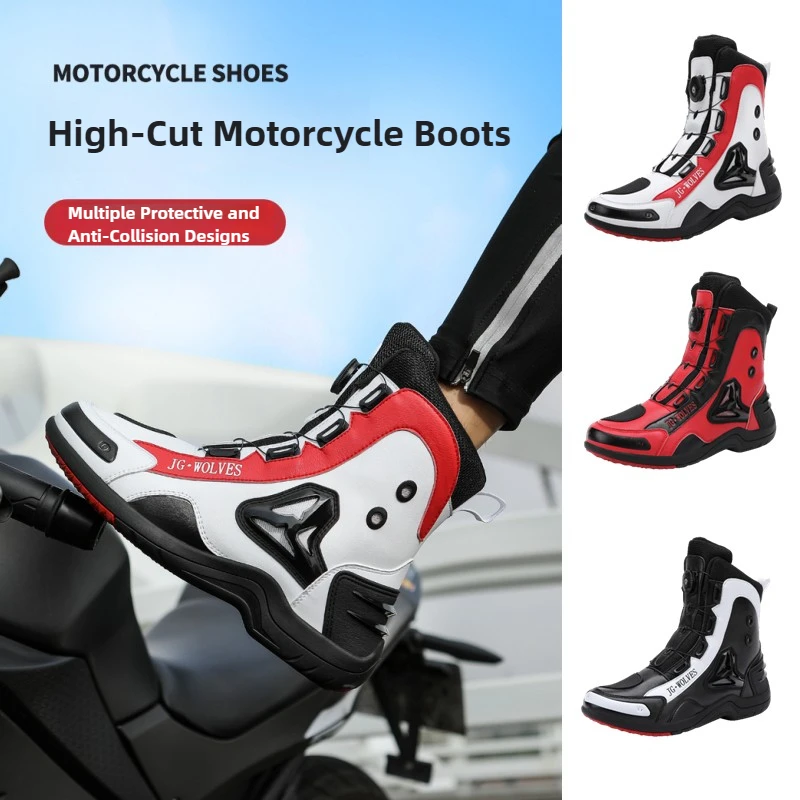 

Riding Motorcycle Commuter Boots Off-road Men Women Four-season Travel Protective Casual Leather Shoes Non-slip Rubber Soles