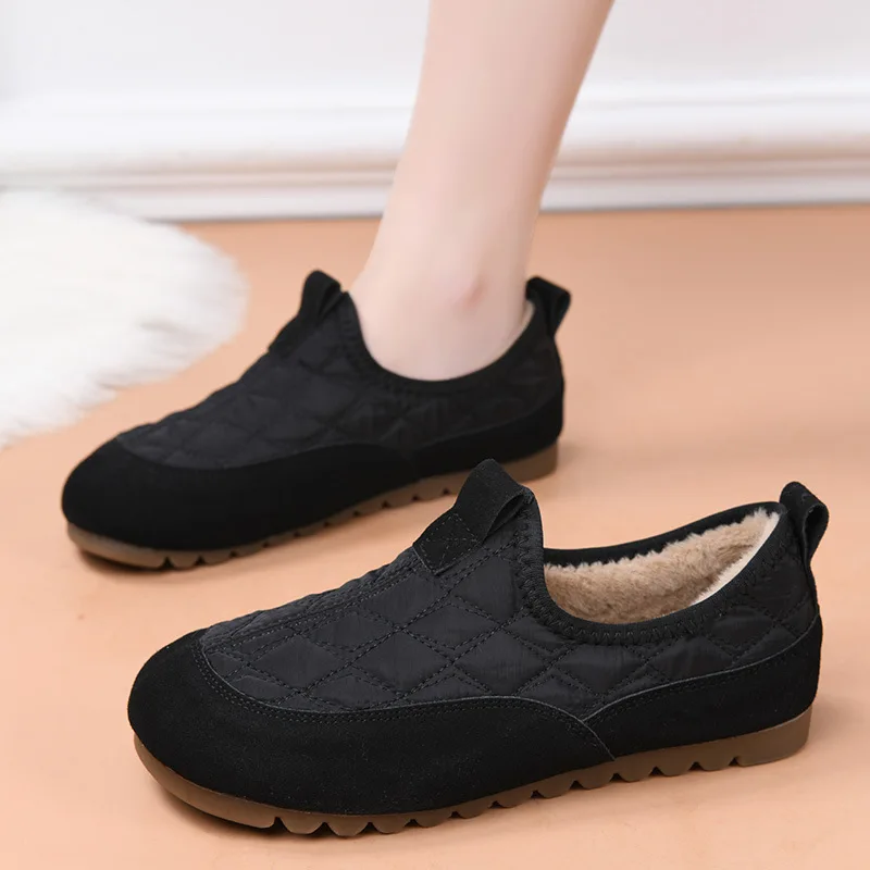 

New Furry Shoes for Woman Thick-Soled Outdoor Shoes Winter Fleece-Lined Warm Mom's Loafers Comfortable Casual Shoes tenis