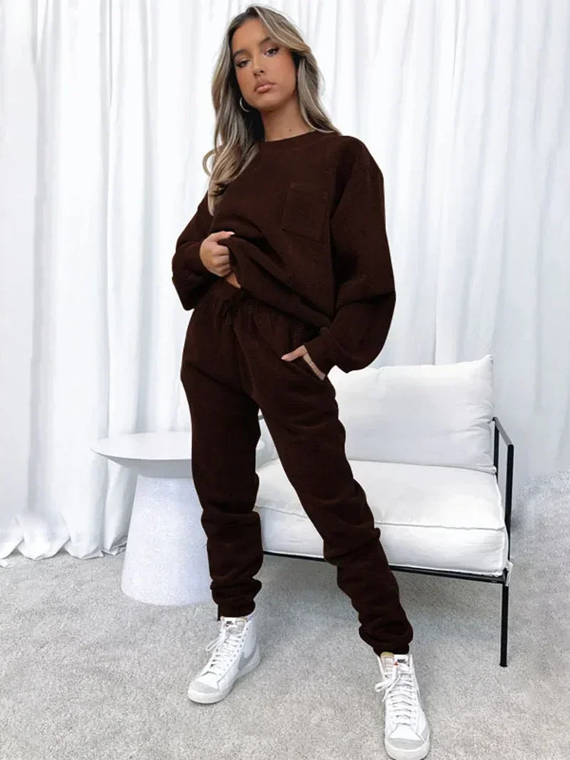 Streetwear Velvet 2 Piece Sets Women Outfit Fall Clothes 2024 Women Pullover Sweatshirt Top and Pants Sets Sweatsuits Woman Sets