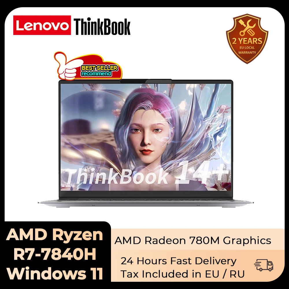 Lenovo-Ordinateur portable ThinkPle14 + 2023, AMD Ryzen R7 7840H, Radeon 780M, 16 Go, 32 Go de RAM, 512 Go, 1 To SSD, 14 pouces, 2.8K, 90Hz, écran IPS