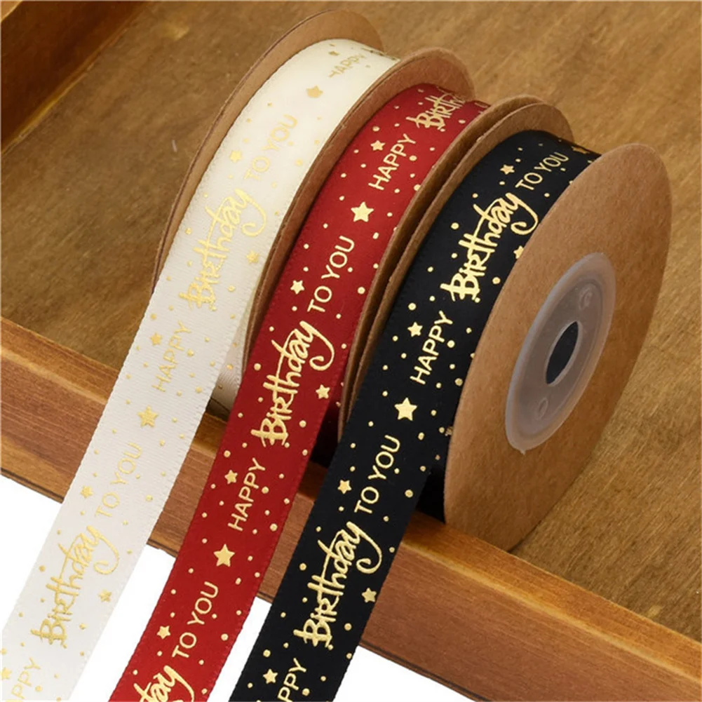 10 Yards/roll Happy Birthday Printing Ribbons Cake Flowers Jewelry Box Gifts Wrapping Webbing Bowknot Handmade Craft Accessories