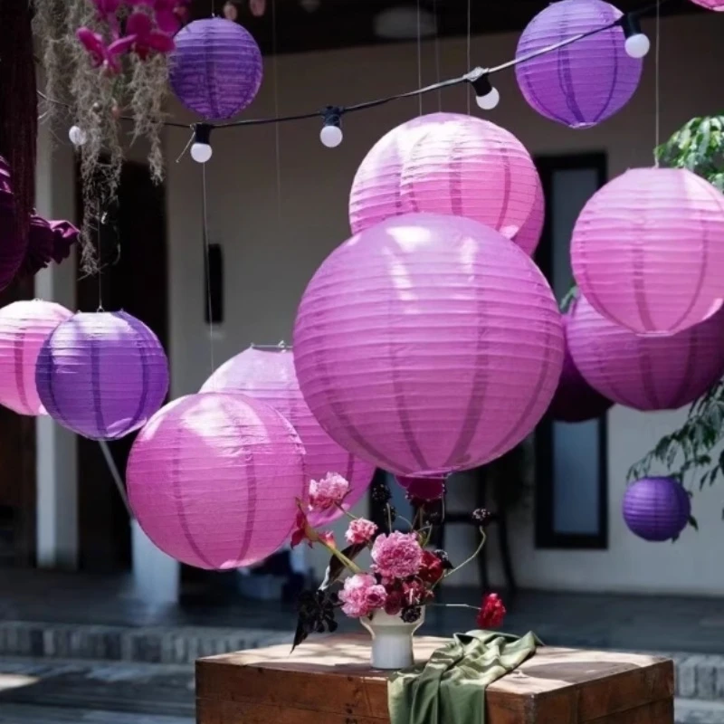 

40CM Round Paper Lantern DIY Thanksgiving Halloween Party Photo Check-in Props Atmosphere Decoration Lantern Ball 32 Colors