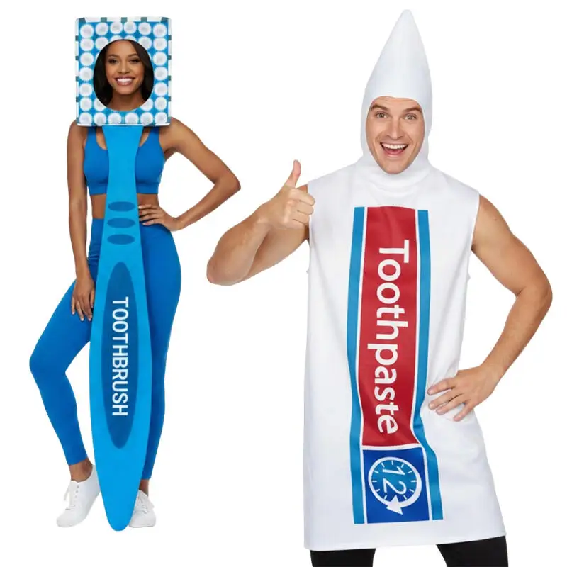 Adult Funny Toothbrush Toothpaste Costume Set For Couples Halloween Funny Party Dress Up Performance Holiday Costume Clothing