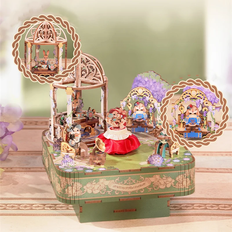 NEW DIY Wooden Music Box Princess Dancing Party 3D Puzzles Miniature Model Kits Jigsaw for Children Christmas Gifts