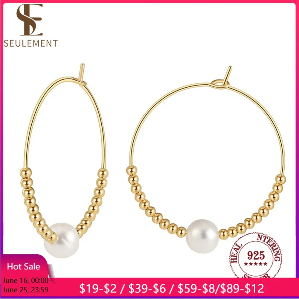 

Seulement Freshwater Natural Pearl Hoop Earrings for Women 925 Sterling Silver Beads Pearls Earring Jewelry Ear Accessories