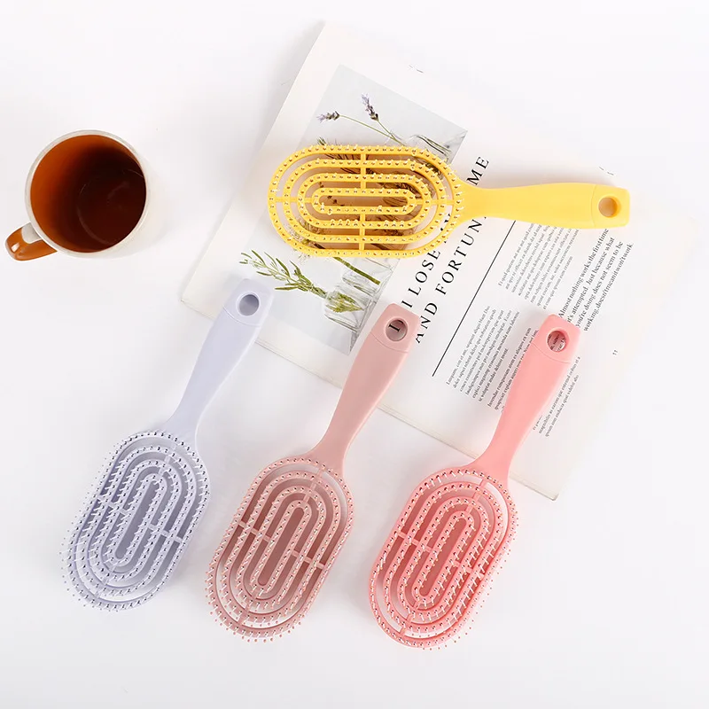 Salon-Grade Portable Oval Massage Comb - Hollow Elastic Scalp Brush for Real Hair/Wigs, Lightweight Styling & Scalp Care Tool view 2