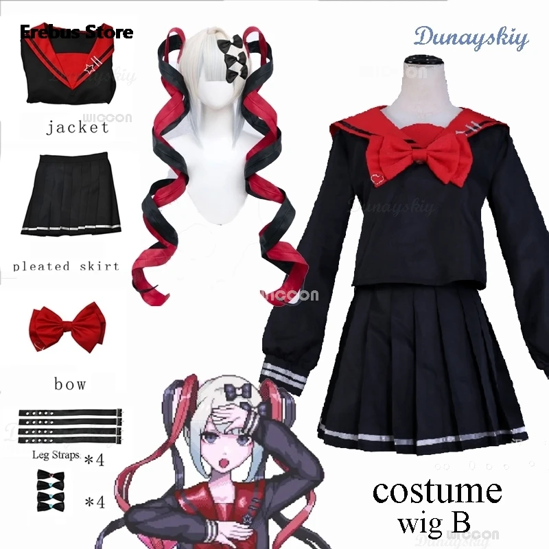 Needy Girl Overdose Black JK Cosplay Costume Wig Game Needy Girl Overdose Cosplay KAngel Black School Uniform Skirt Jirai kei