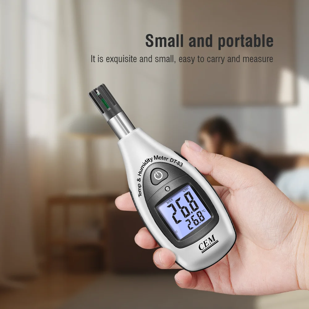 CEM DT-83 Moisture Meters Backlit Mini Handheld Temperature & Humidity Meter Temperature Range -20~60ºC Humidity Range 0~100%RH