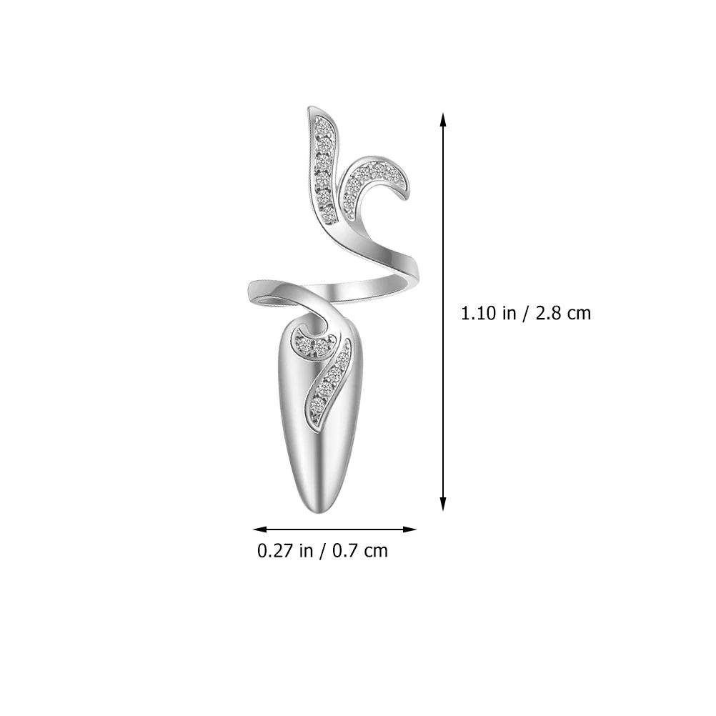 

4 Pcs Rhinestone Alloy Nail Rings Elegant Decorative Silver Woman Fingernail Jewelry Set for Special Occasions Gifts