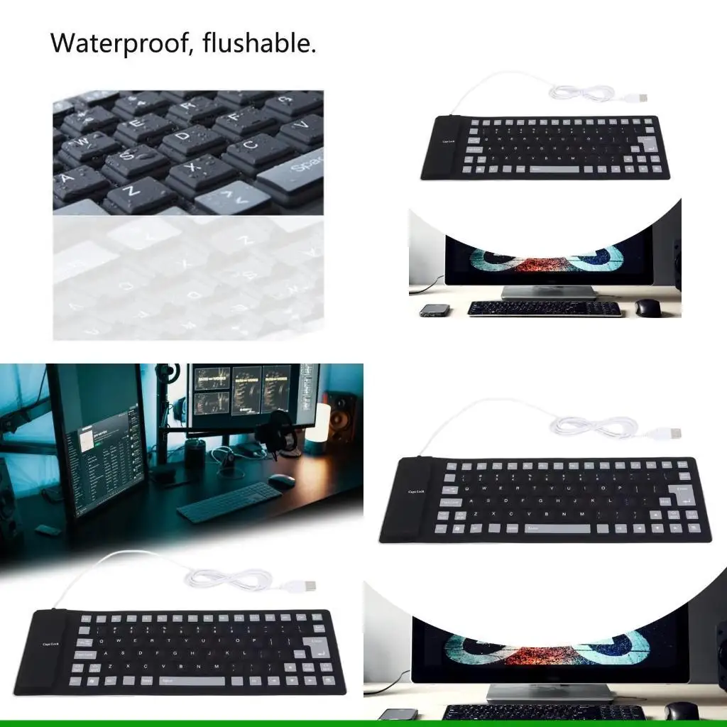 U55C USB Wireds Silicone Keyboards, 85Keys Foldable Flexible Keyboards Gaming Keyboards