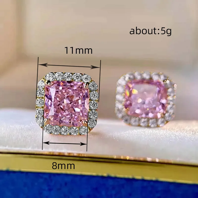 RAKOL Pink Small Square Sugar Zircon Stud Earrings For Women Classic High Grade Luxury Dinner Party Accessories