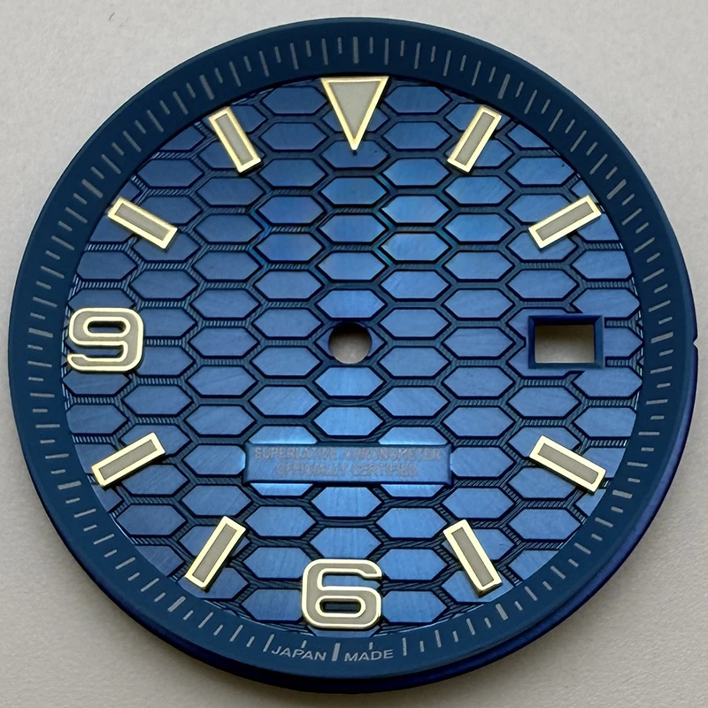 33.8mm NH35 Dial S Logo Gold Sterile Honeycomb Dial Suitable For NH35/NH36 Automatic Movement Vertical Lines Watch Accessories