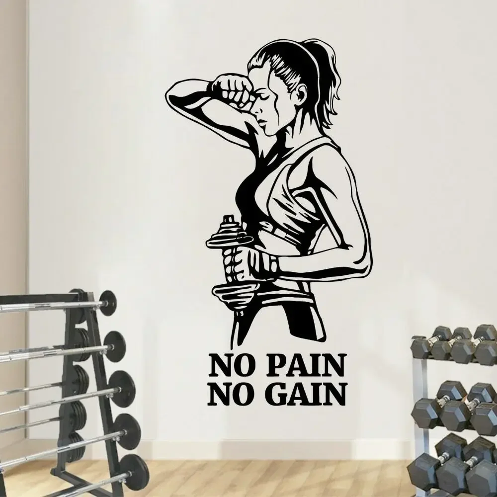 Виниловые обои Hot No Pain No Gain Phrase Gym, наклейка для украшения спортзала, наклейка на стену, спортивные наклейки на стену Decoração Gin Germany