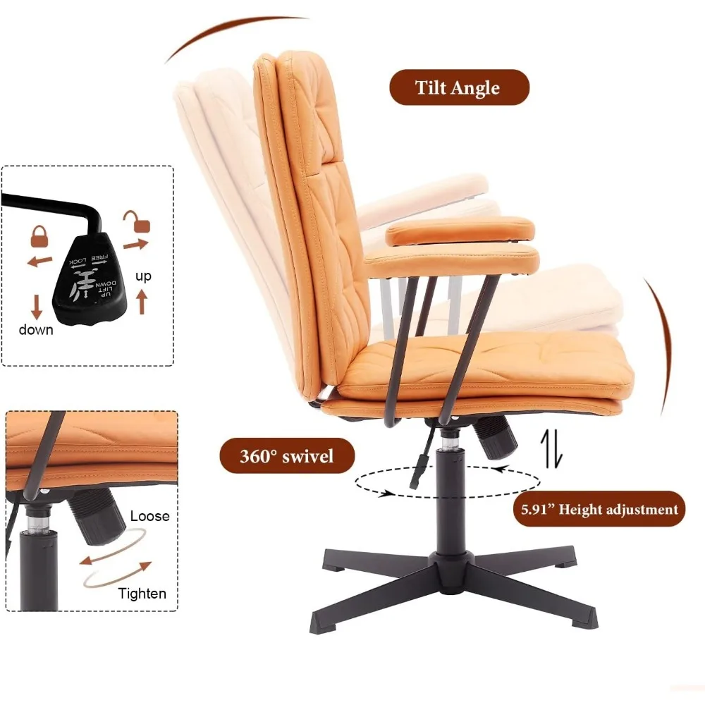 Ergonomic Desk Chair no Wheels Criss Cross Chair Adjustable Home Office Chair with Armrest Executive Swivel Mid Back