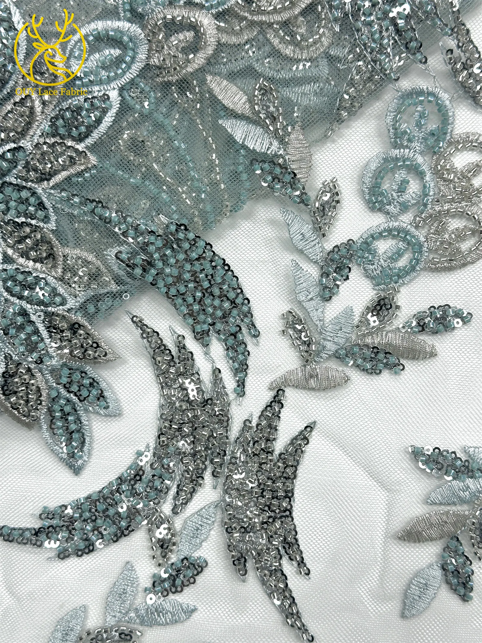 Premium-Spitzenstoff für Brautkleider Hochwertiger Afrikanischer Pailletten-Perlen-Spitzenstoff Französisch-Nigerianischer Bestickter Spitzenstoff – Detail 12