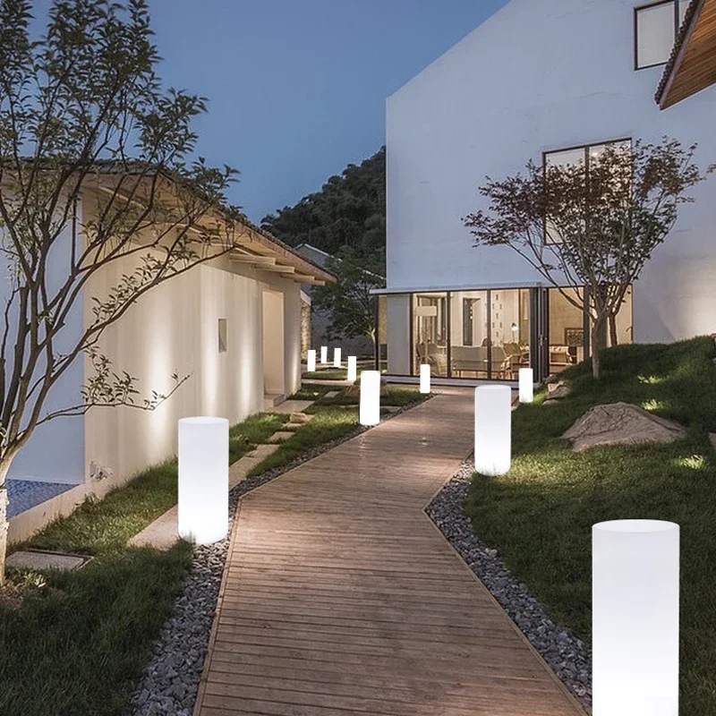 PLLY Modern Cylinder Landscape Lamp Creative Outdoors LED Lawn Light Remote Control Waterproof IP65 for Hotel Garden
