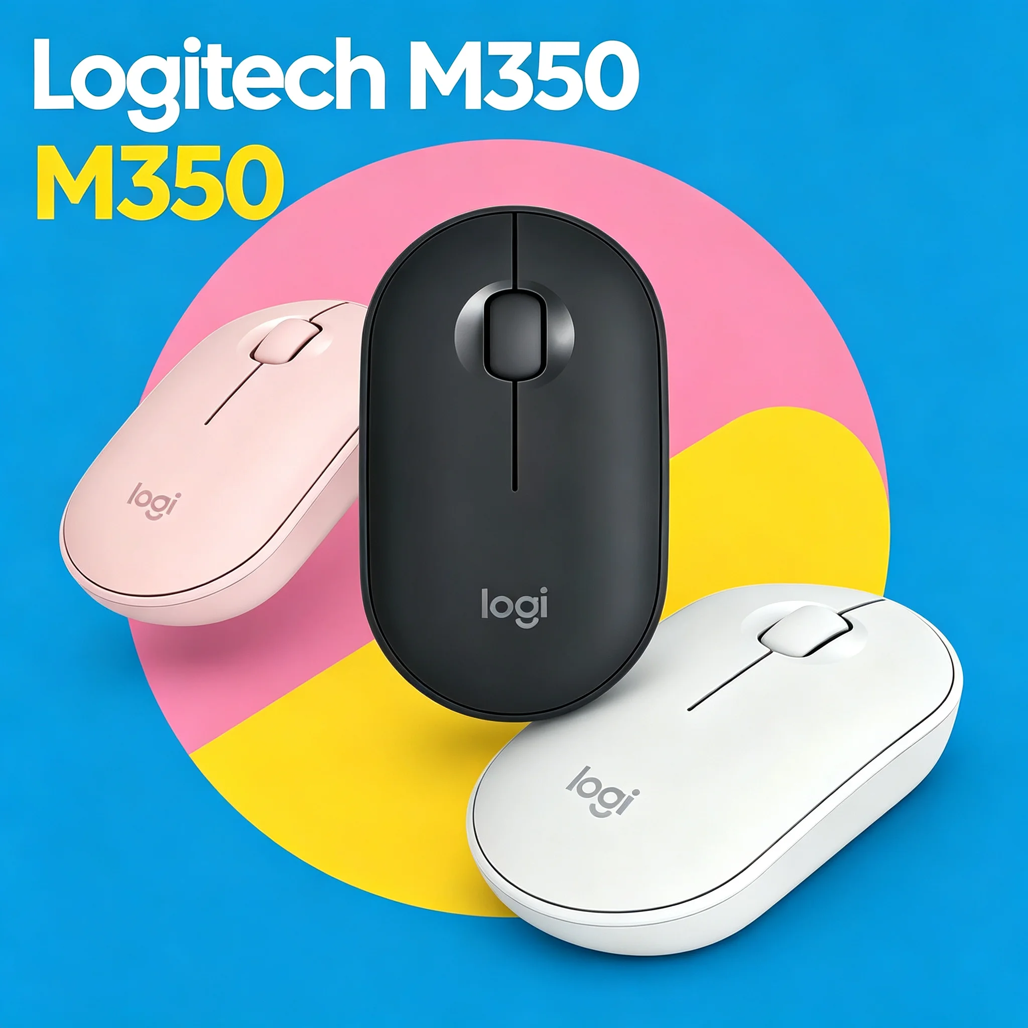 Logitech M350 Pebble Bluetooth Wireless Mouse Silent Click Slim Ergonomic Mice For Student Daily Use