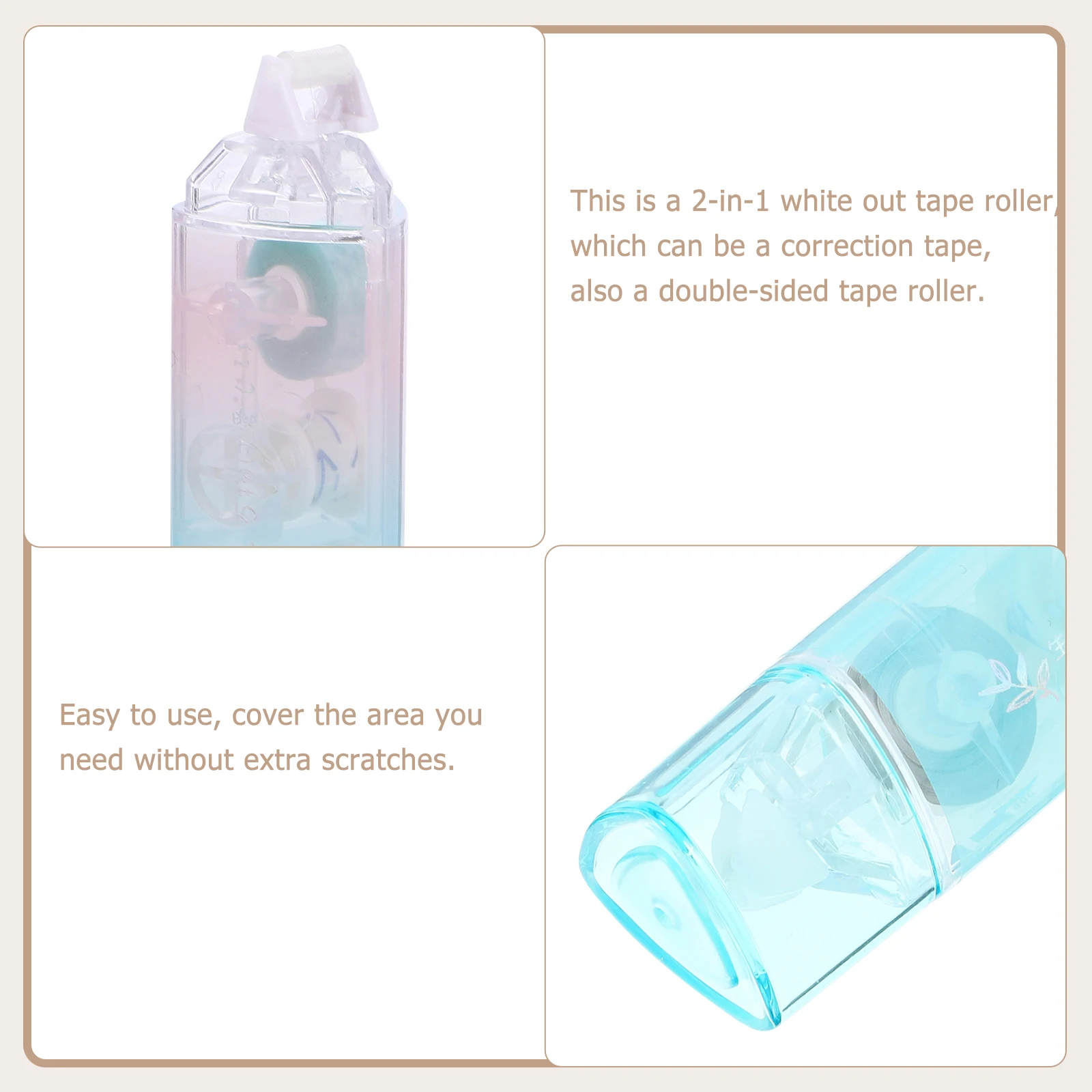

Correction Tape Roller 2-in-1 and Double Sided Tape Roller Portable Convenient for School Students Office Scrapbooking