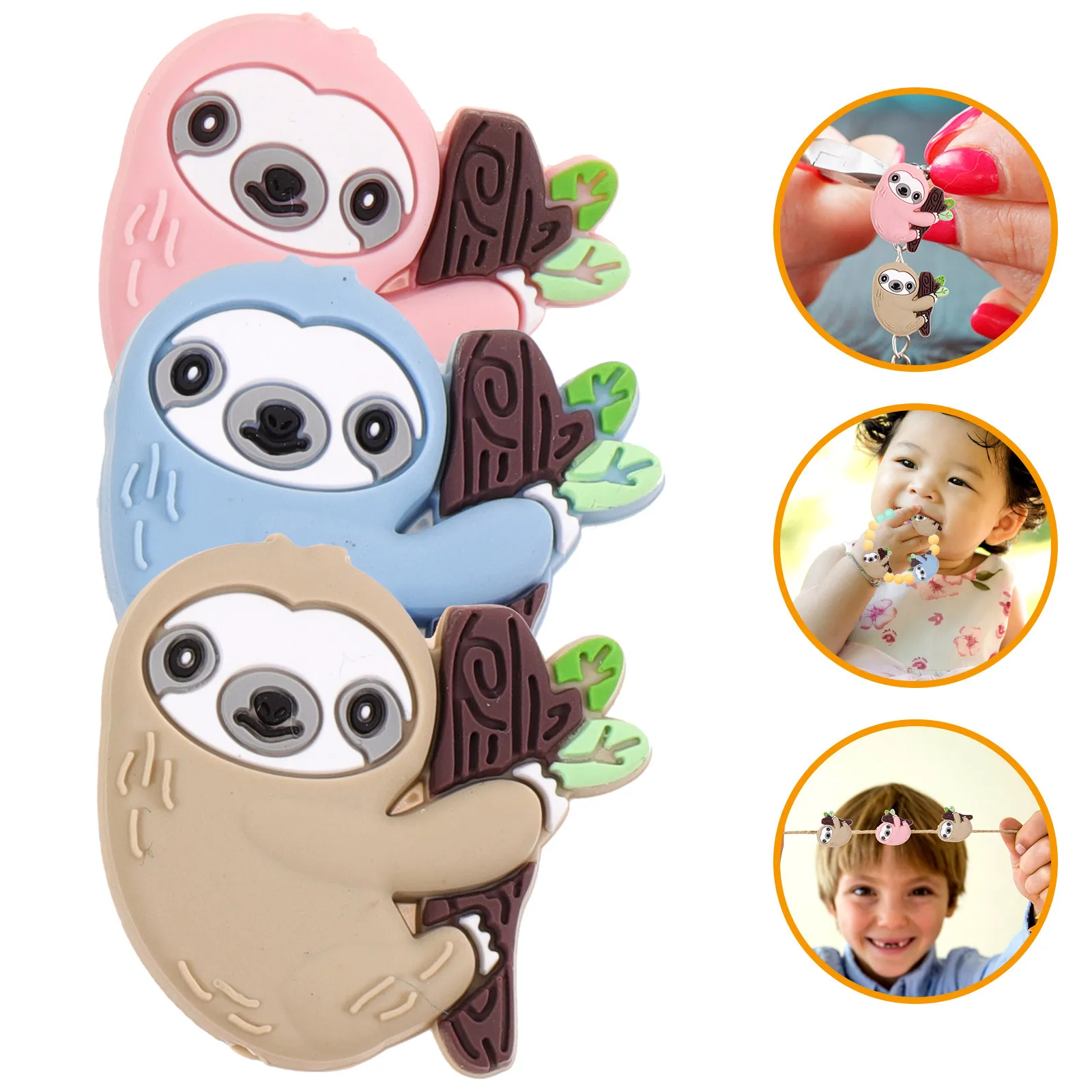 

10pcs Sloth Silicone Beads Jewelry Pendant DIY Pacifiers Chain Parts Baby Teether Food Grade Bright Colors Creative Shape
