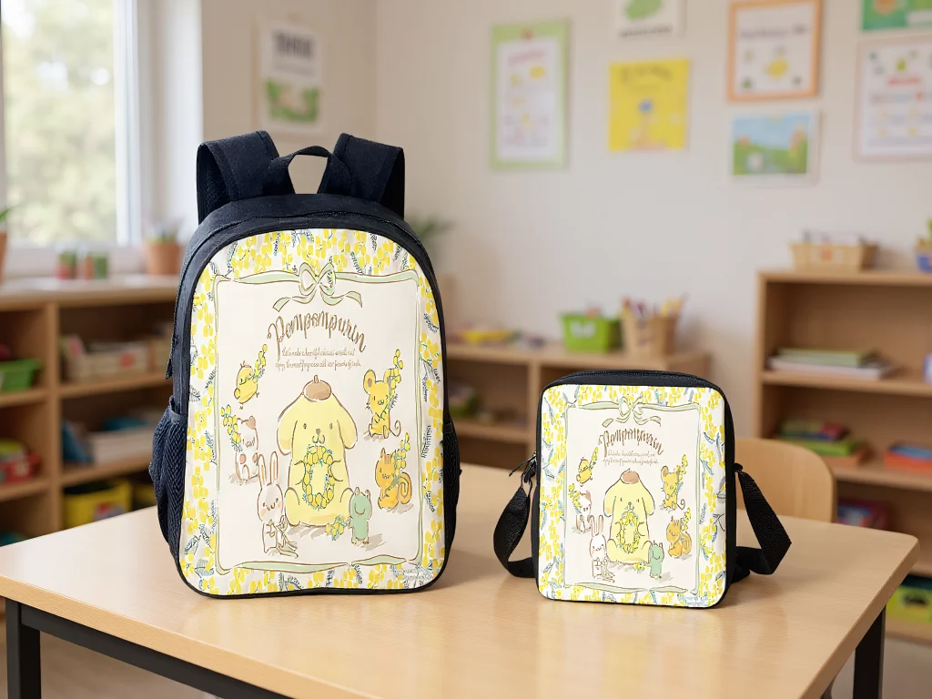 

Pom Pom Purin Large Unisex Kid Rucksack 2Pcs Set-Back to School Backpack and Lightweight Shoulder Bag for Student