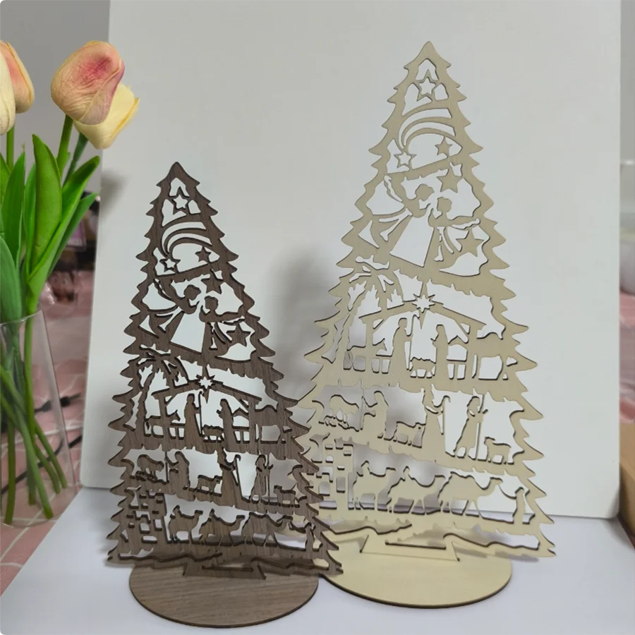 Modelo de madera personalizable, adorno de escritorio para Navidad, regalo creativo para la familia con soporte, decoración de ambiente personalizada
