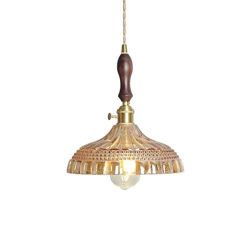 Knob Switch LED Pendant Lamp Kitchen Living Room Amber Flower Glass Home Decor Nordic Modern Hanging Lights Lampara Suspend