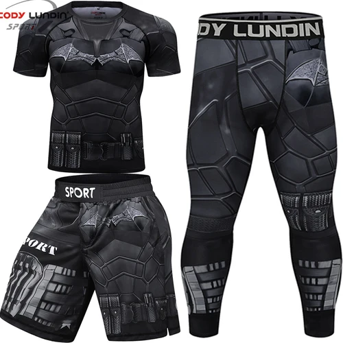 Imagen 2 del producto Camiseta y pantalones cortos de MMA Rashguard para hombres, chándal BJJ, camisetas de boxeo, Muay Thai, MMA, compresión, Kickboxing, deportes Se