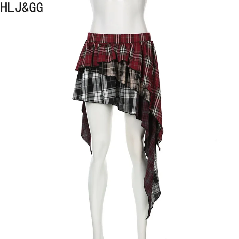 HLJ&GG Trendy Ricamo Lettera Top + Plaid A Pieghe Irregolari Gonne Set di Due Pezzi Moda Y2K Corrispondenza 2 Pezzi Abiti Streetwear