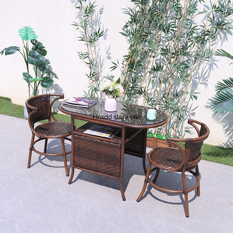 Balcony Small Table and Chair Leisure Combination Modern Creative Storage Outdoor Outdoor Rattan Chair Three-Piece Set