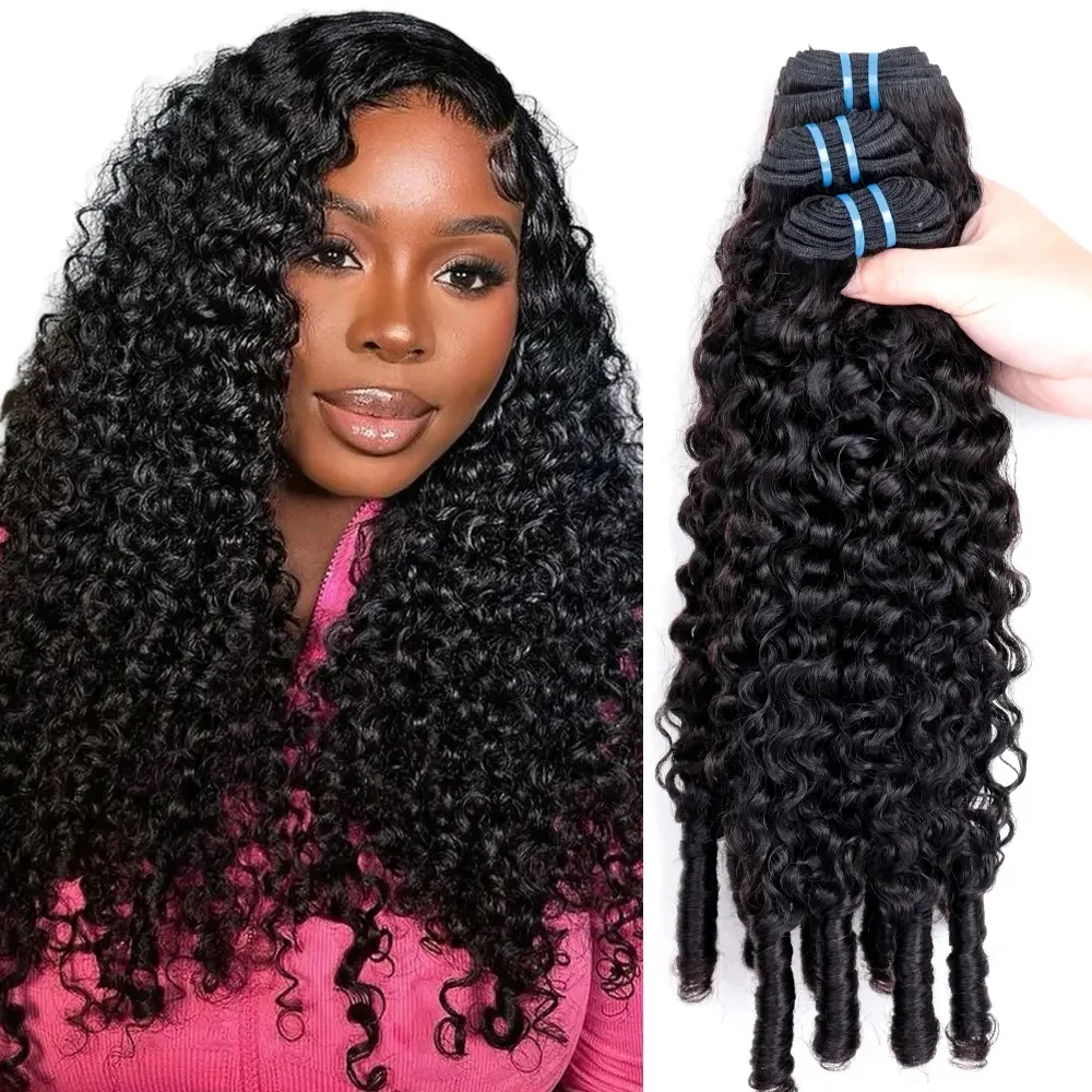 Burmese Curly Hair Bundles Raw Human Hair Double Weft Bouncy Spiral Curls Sew In Weaving Bundle Hair Extensions For Black Women