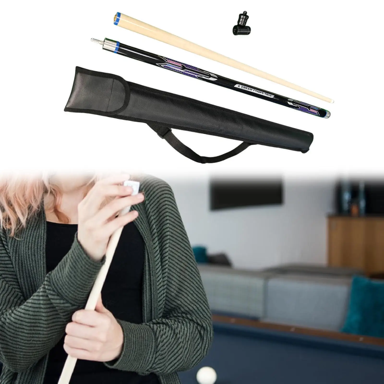 

Pool Cue Segmented Chinese Black Eight Portable with Storage Bag Snooker Cue