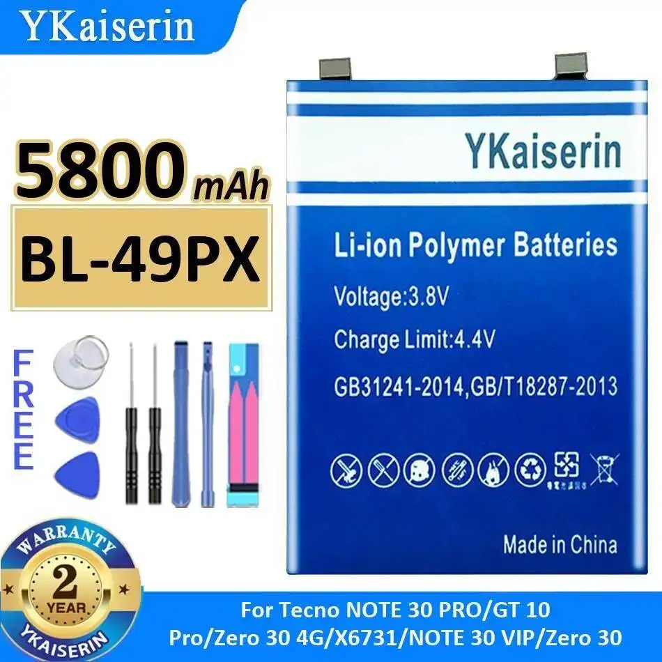 

Аккумулятор для мобильного телефона Tecno Note 30 Pro Vip GT 10 Pro Zero 30 4G X6731, высокая совместимость, высокая емкость 5800 мАч, BL-49PX
